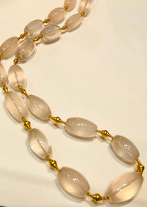 Pink rose quartz and 24ct gold ancient bead necklace.