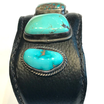 Leather , turquoise Navajo cuff / bracelet