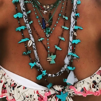 New Heishi & turquoise power animal necklace long