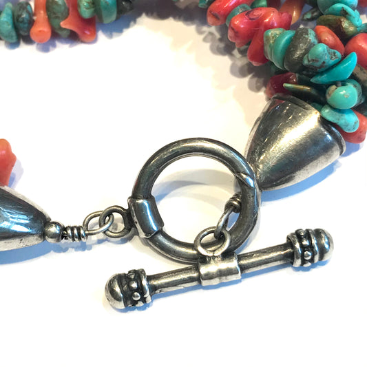 Multi row turquoise and spiny bracelet