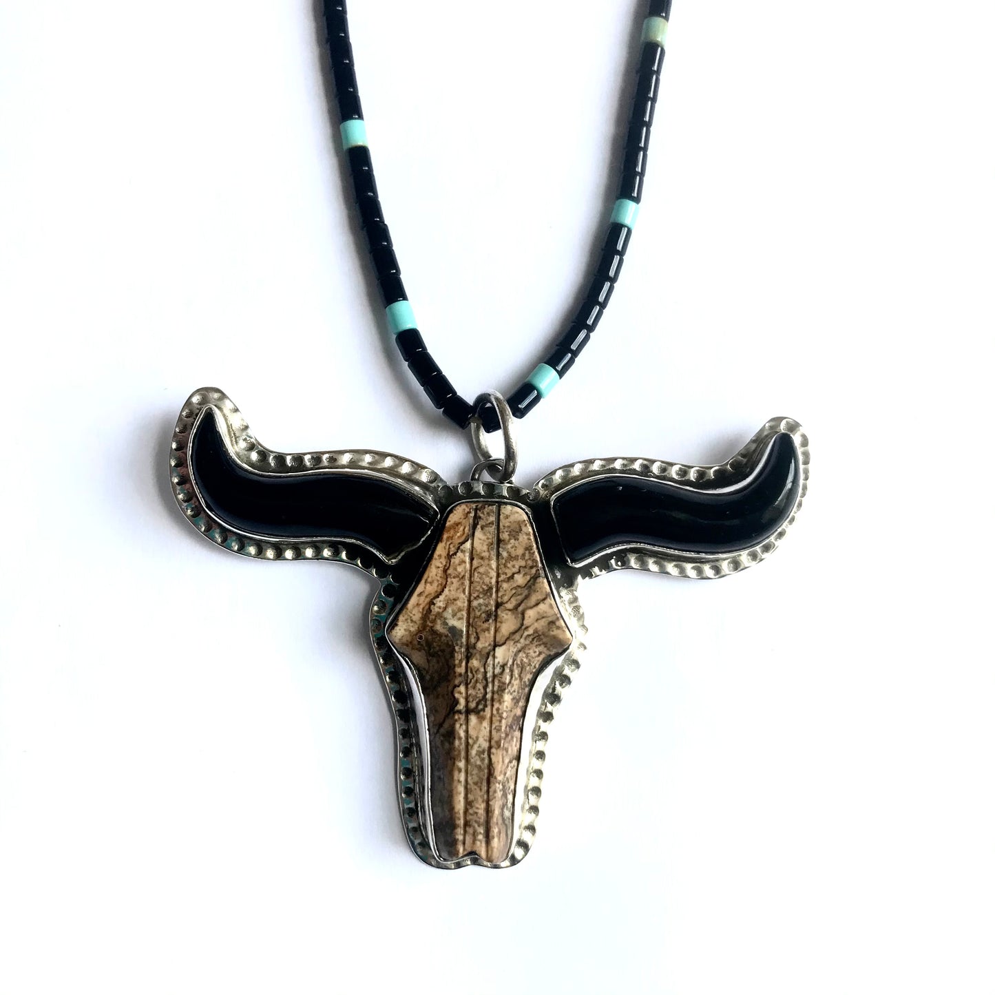 Jet & Pipe stone buffollo pendent