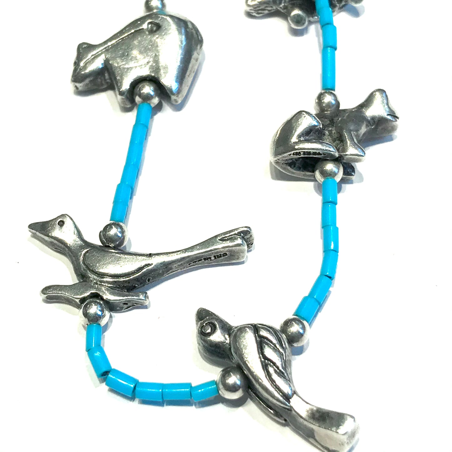 Vintage amazing silver &  turquoise power animal necklace