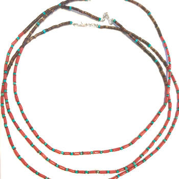 Coral and turquoise strand super fine necklace