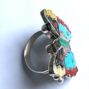 Inlaid Zuni butterfly ring