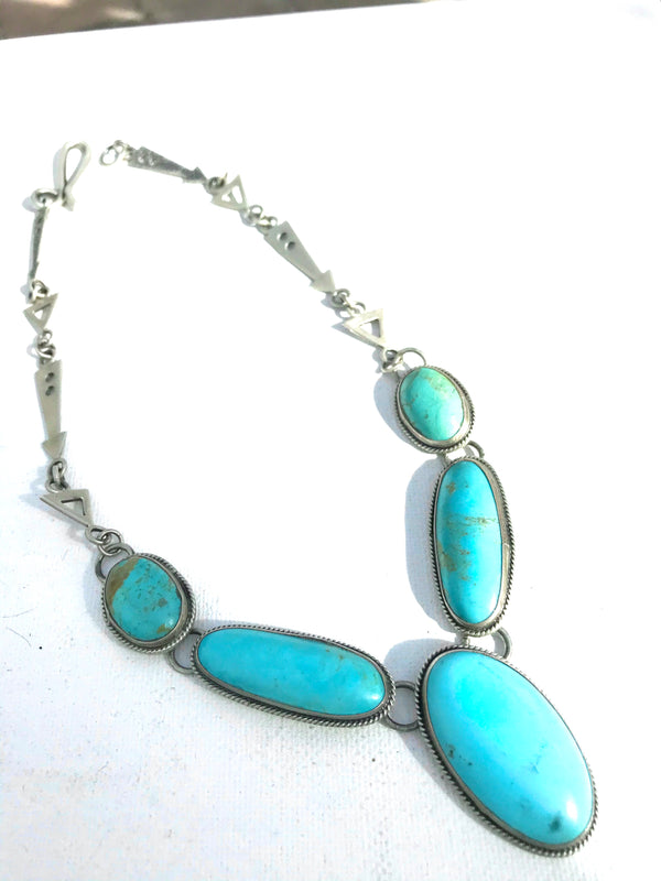 Navajo heavy gauge silver turquoise necklace