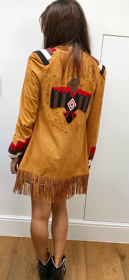 Hand beaded suede eagle fringed  jacket
