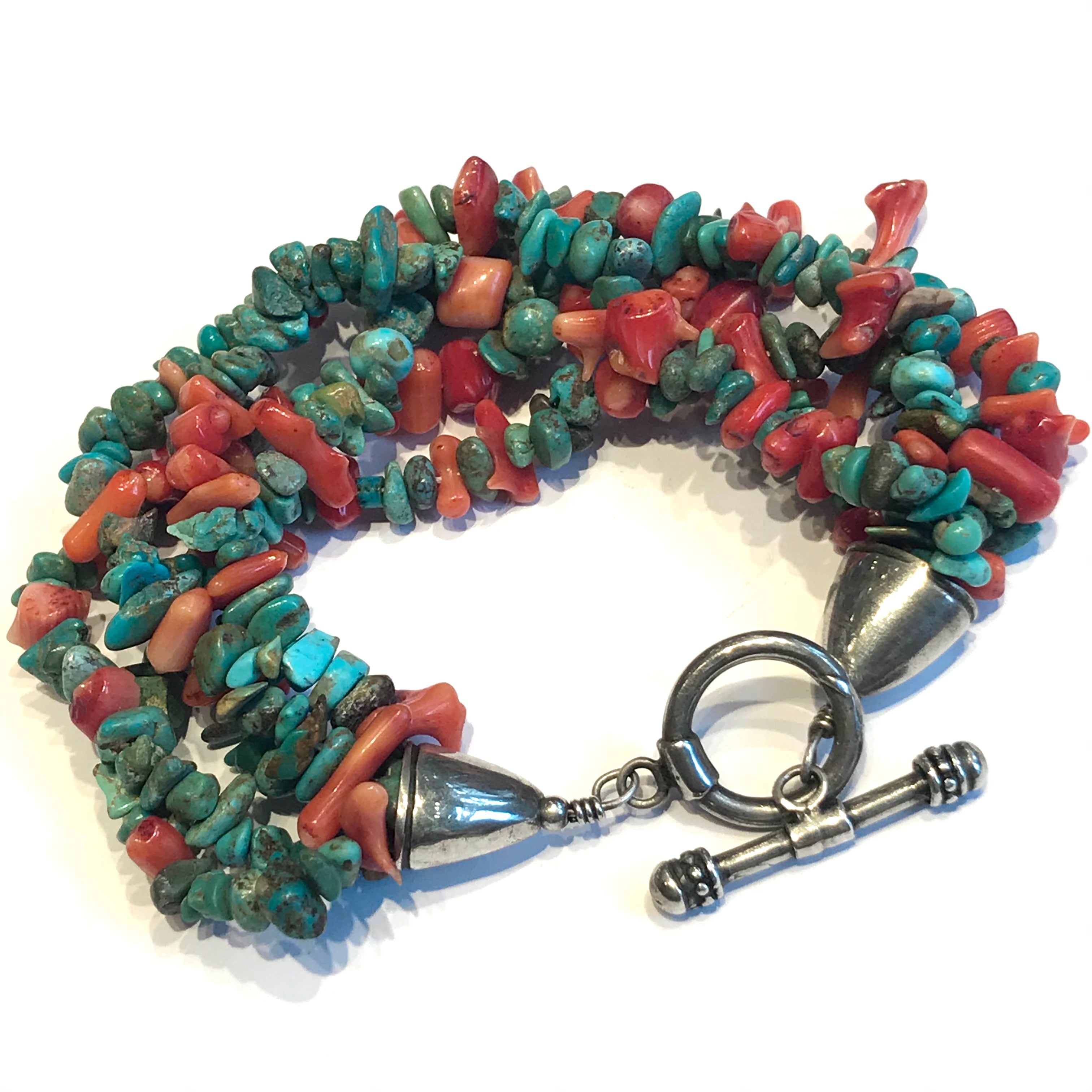 Multi row turquoise and spiny bracelet
