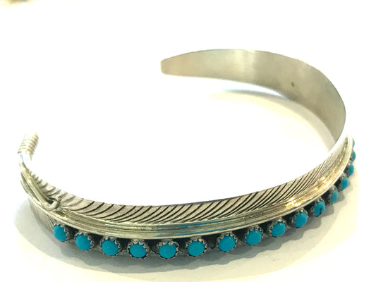 Feather petit point turquoise bracelet