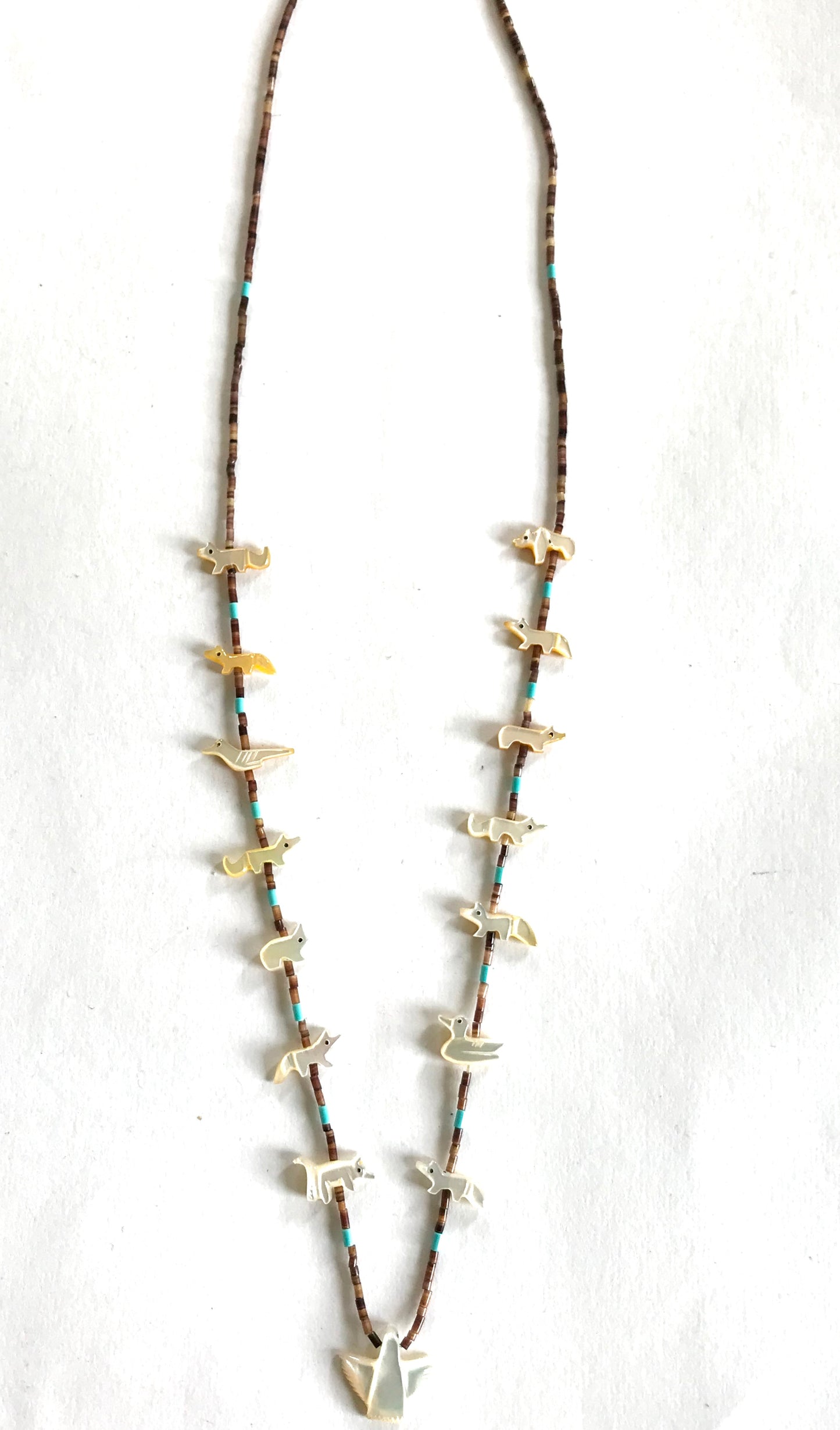 New Mother of pearl/ turquoise long power animal necklace