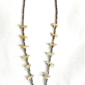 New Mother of pearl/ turquoise long power animal necklace