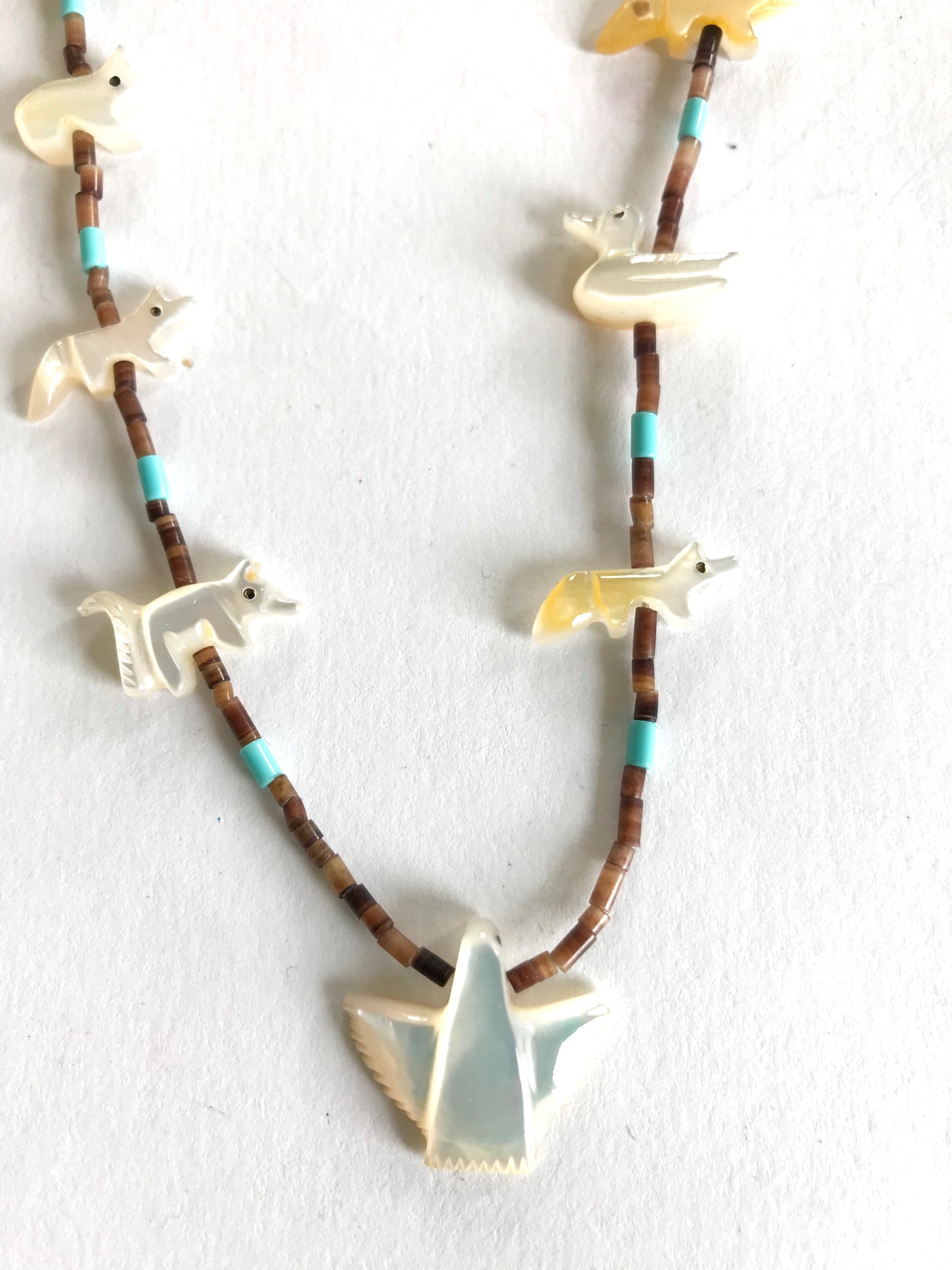 New Mother of pearl/ turquoise long power animal necklace