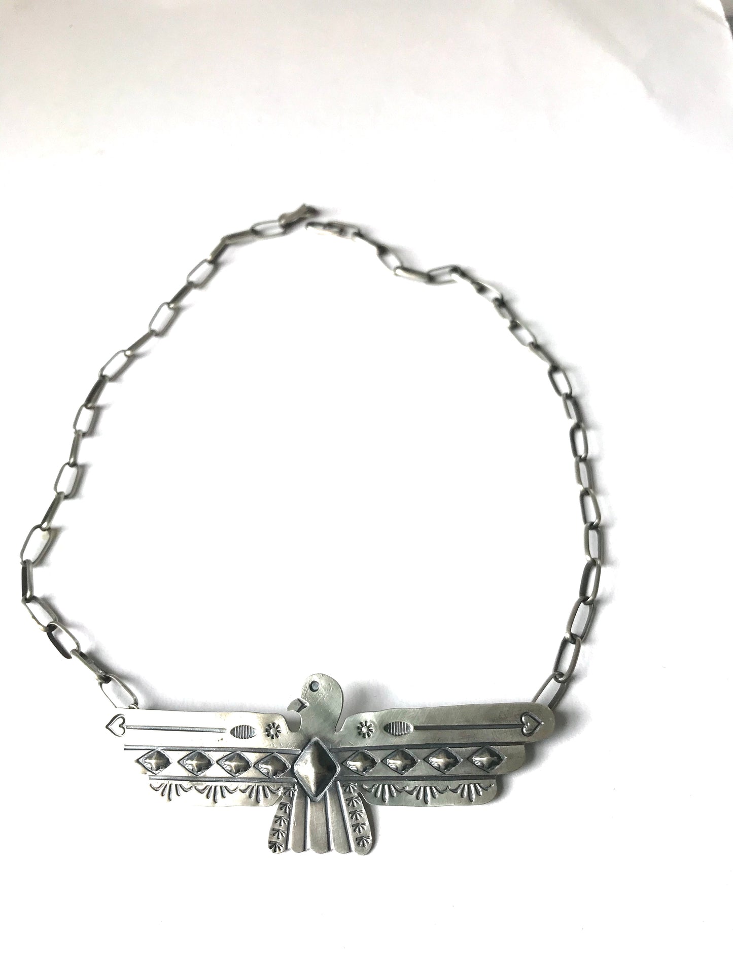 Large sterling silver eagle  thunderbird necklace