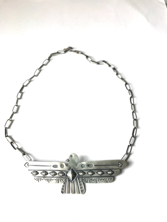 Large sterling silver eagle  thunderbird necklace