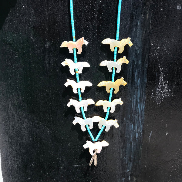 Amazing mother of Pearl long horse power animal necklace