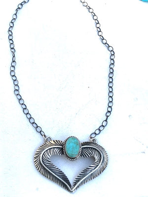 Sterling silver feather heart necklace