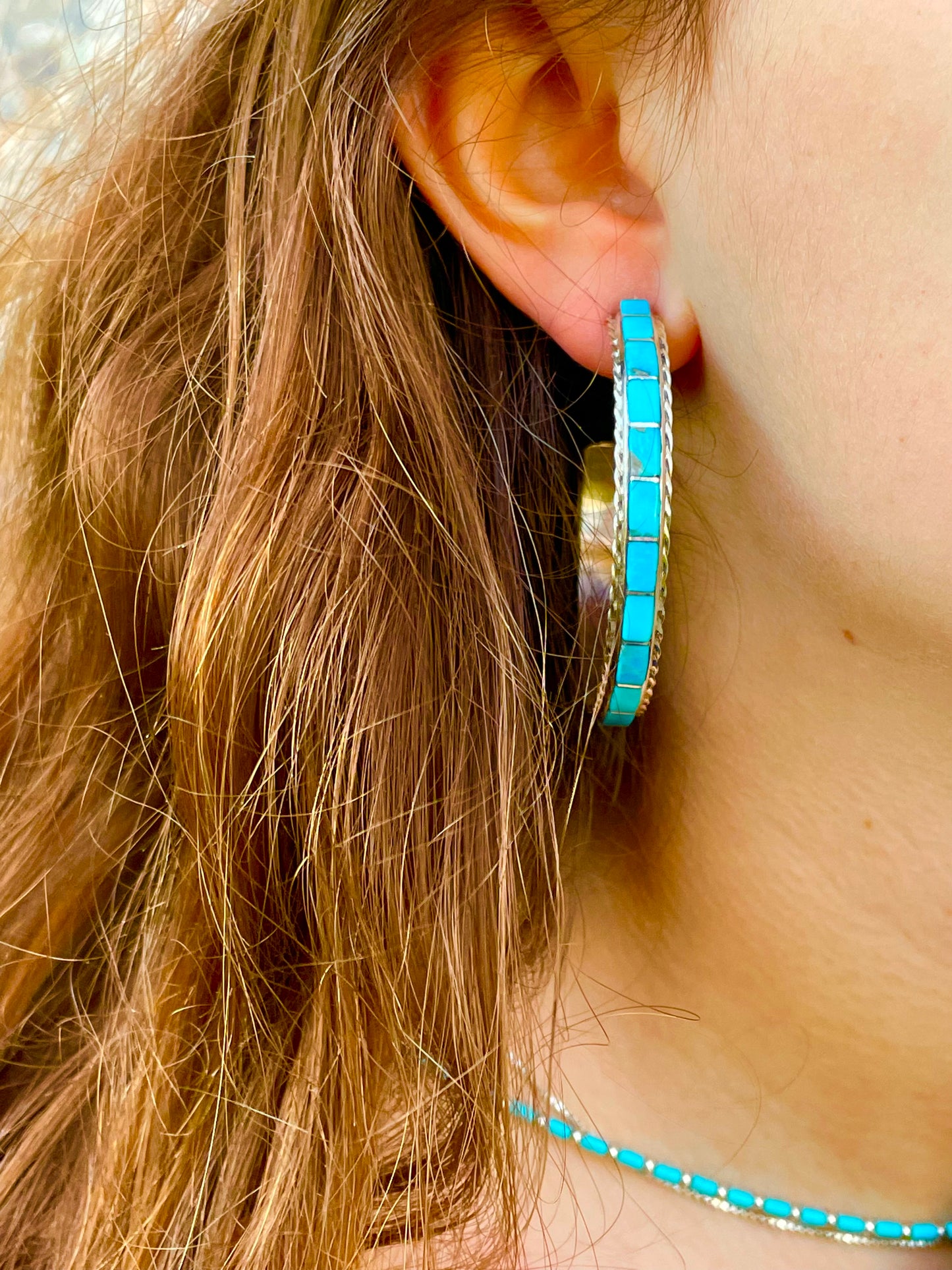 Large turquoise inlaid hoop