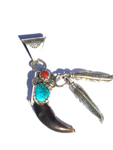 Claw pendent sterling silver w/feathers