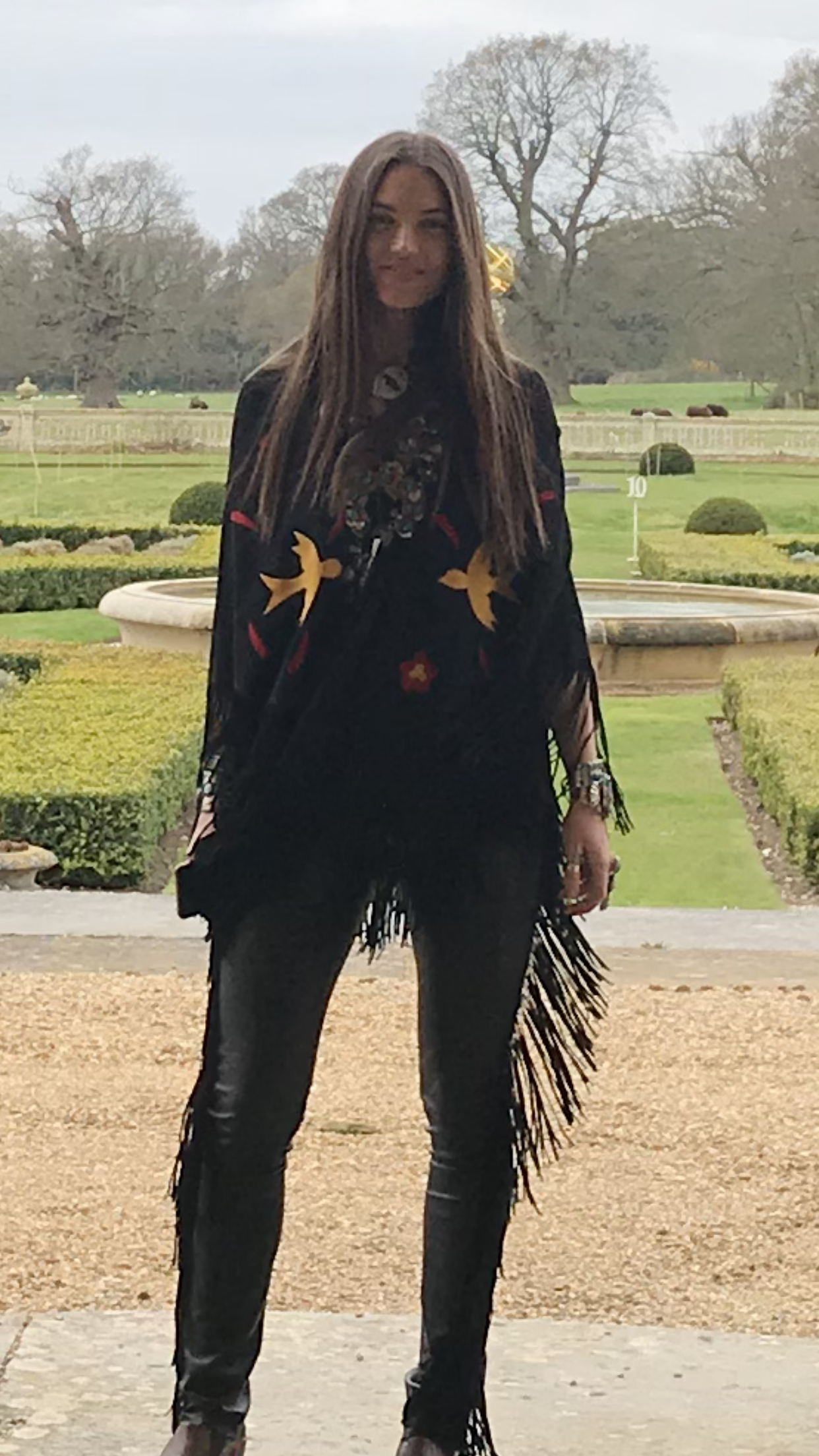 Pre order Jessie Western brand Poncho black suede