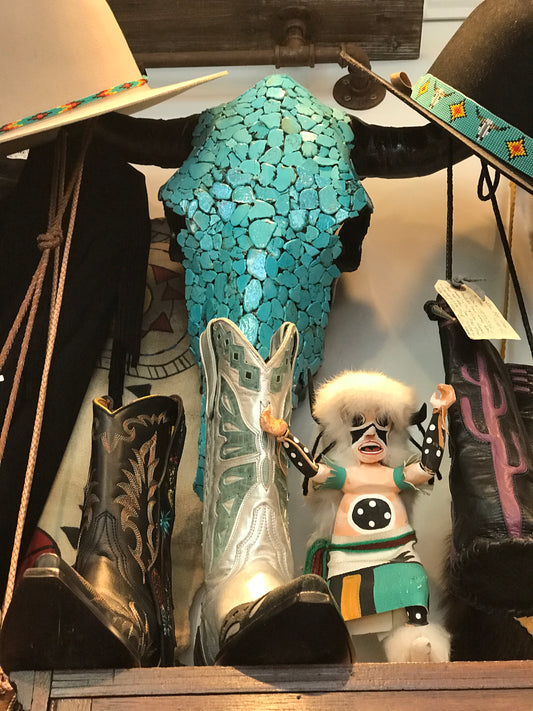 Buffollo skull inlaid with real turquoise