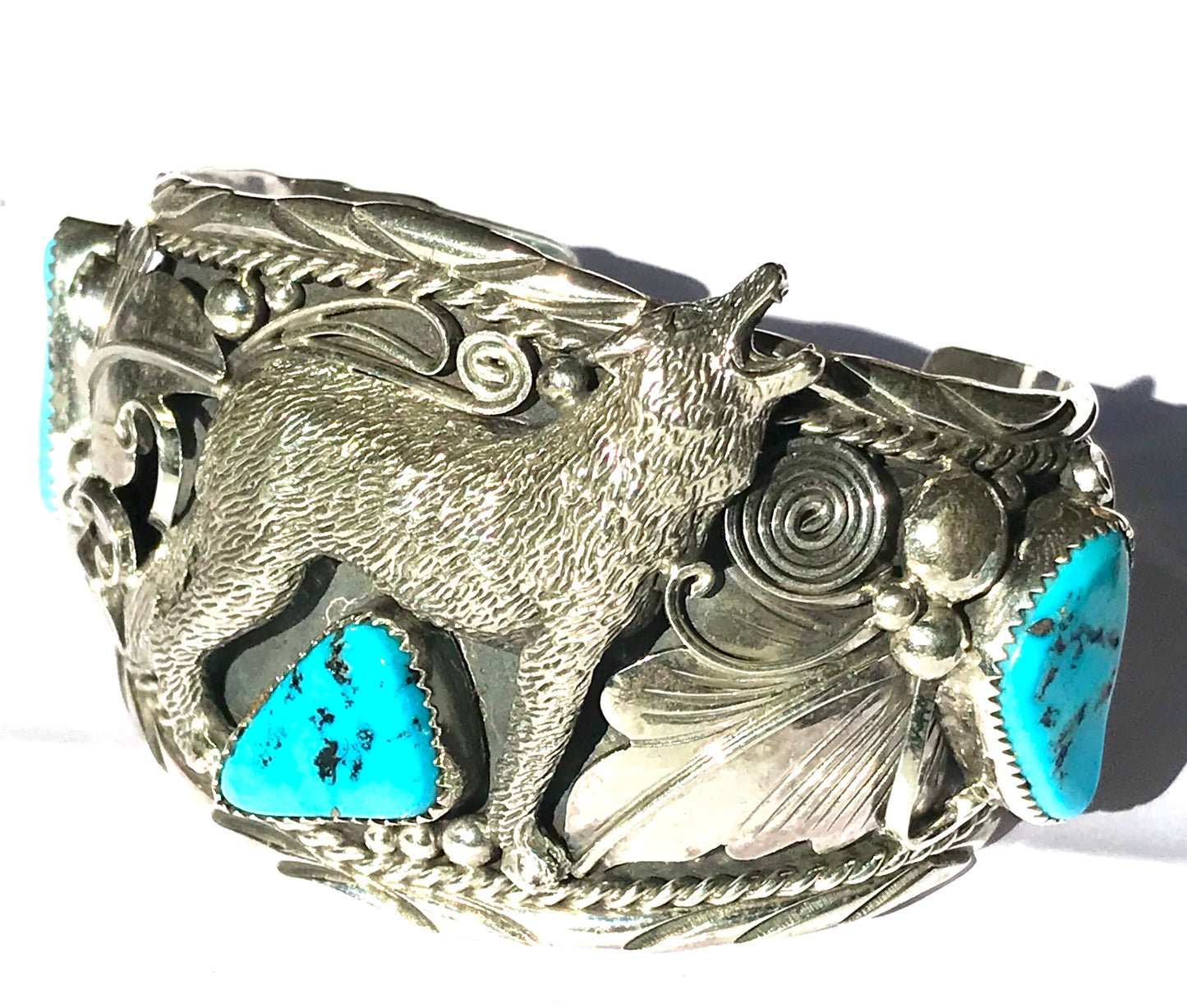 Navajo sterling silver wolf bracelet