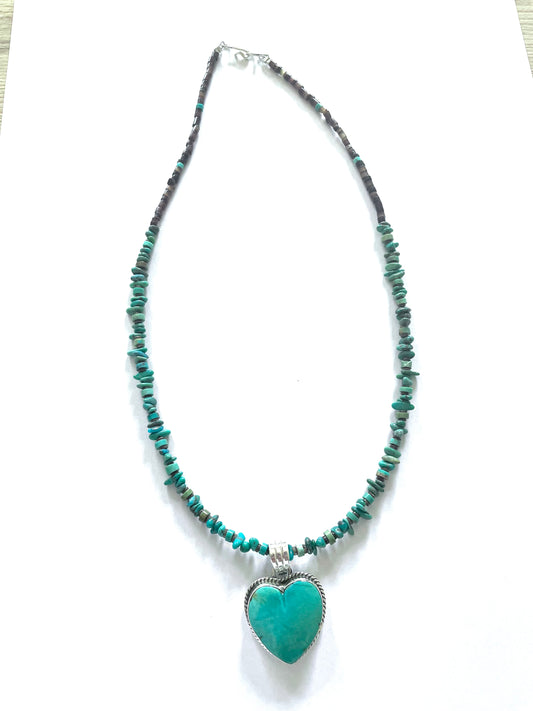 Turquoise green necklace & heart pendent