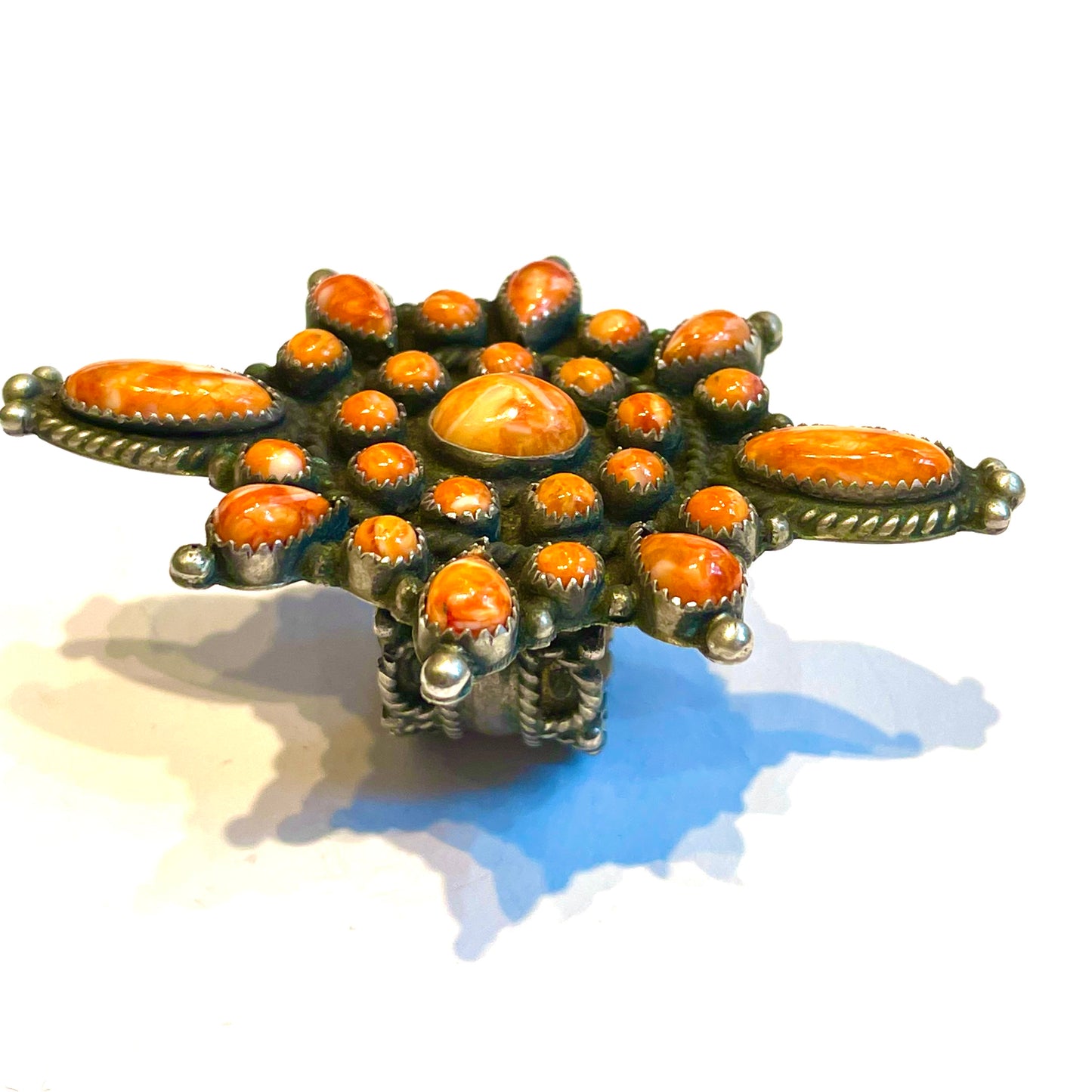 Spiny oyster large sterling silver Navajo ring