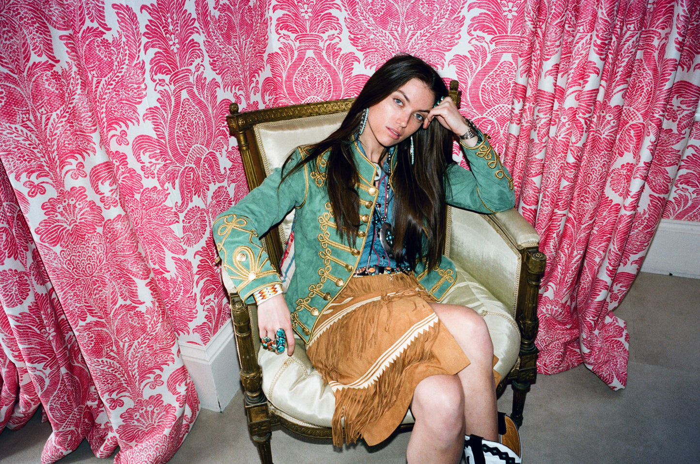 Jessie western brocade Military jacket pale blue.