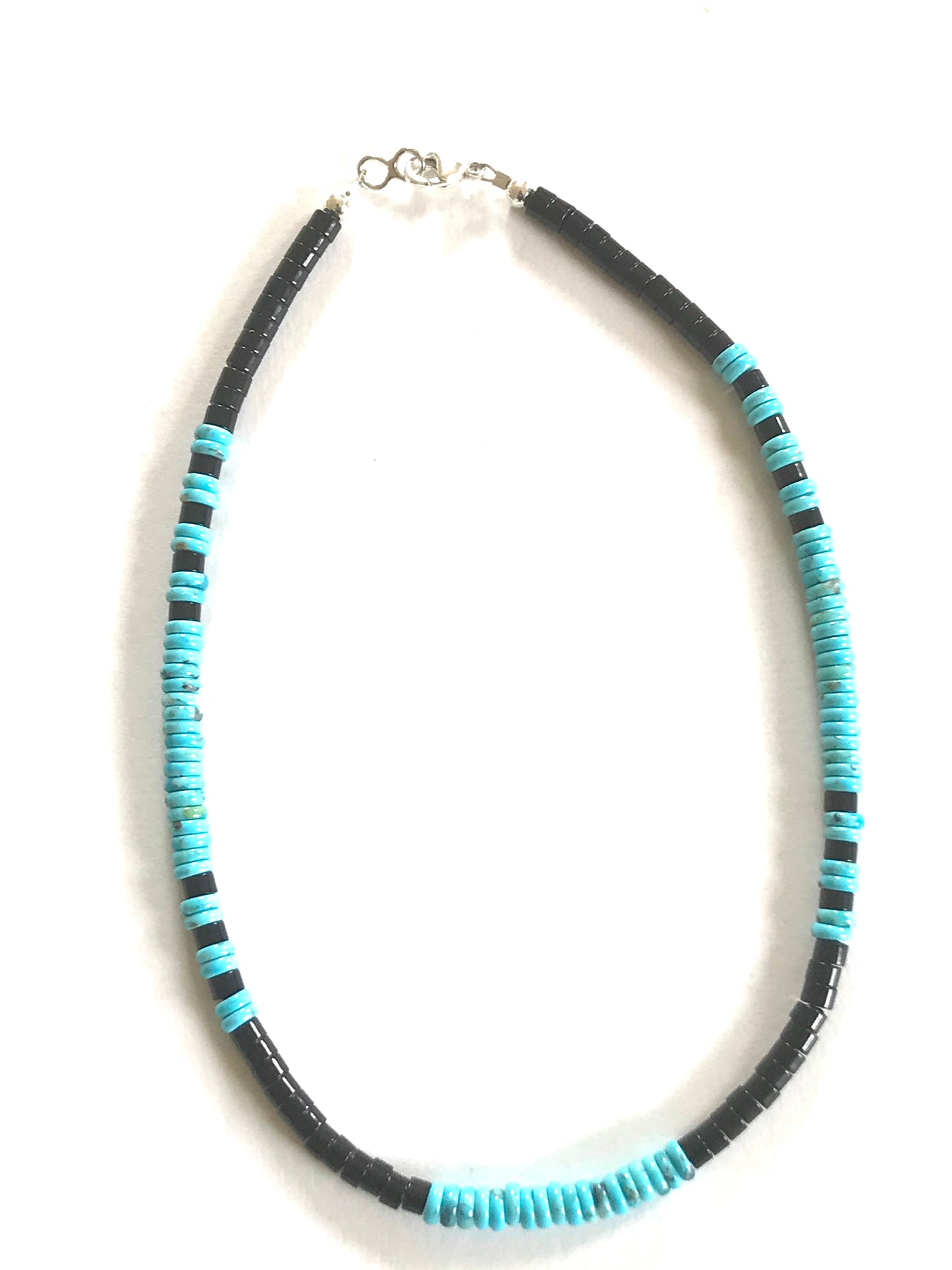 Medium width turquoise and jet necklace