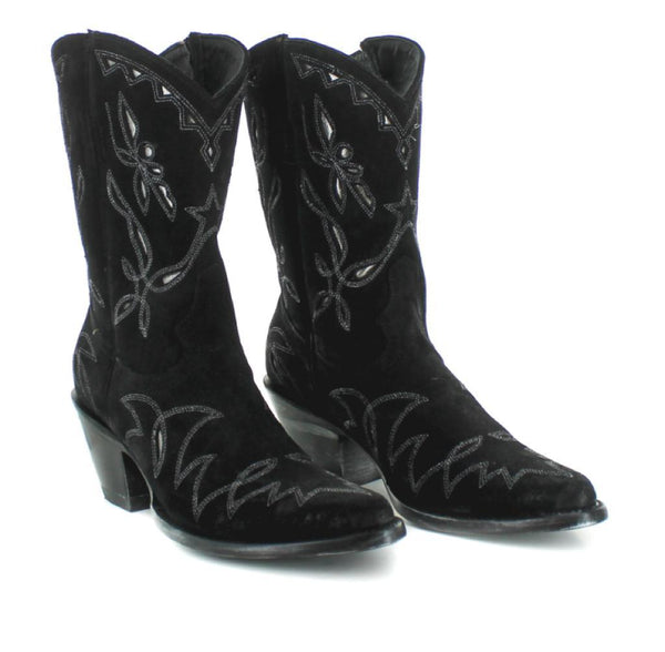 New black suede cowboy boots