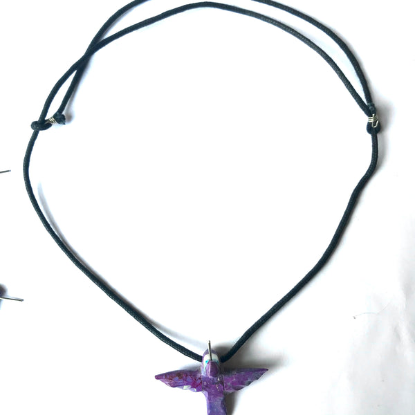 Sugalite power animal hummingbird necklace