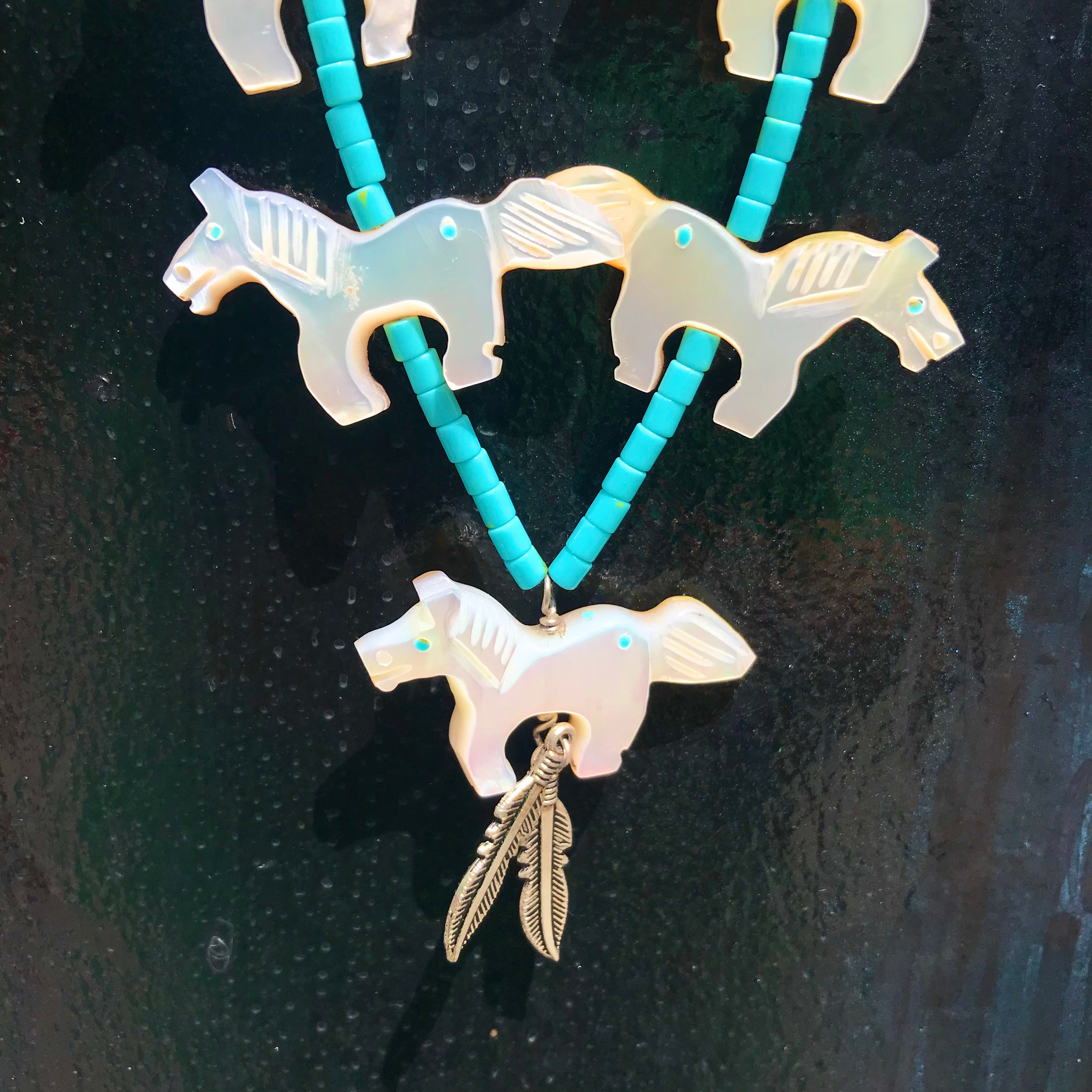 Amazing mother of Pearl long horse power animal necklace