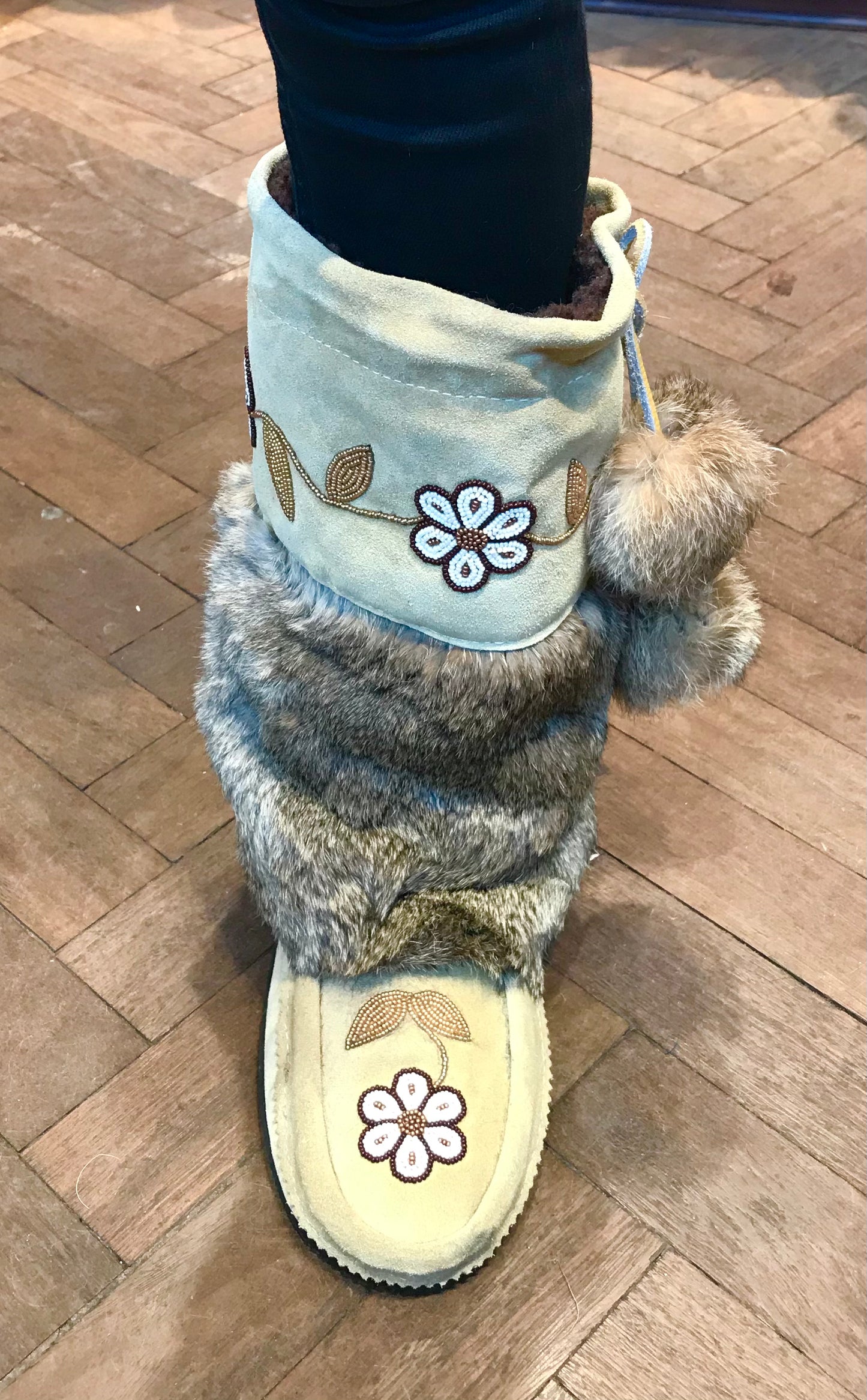 Canadian muccasin boot hand beaded