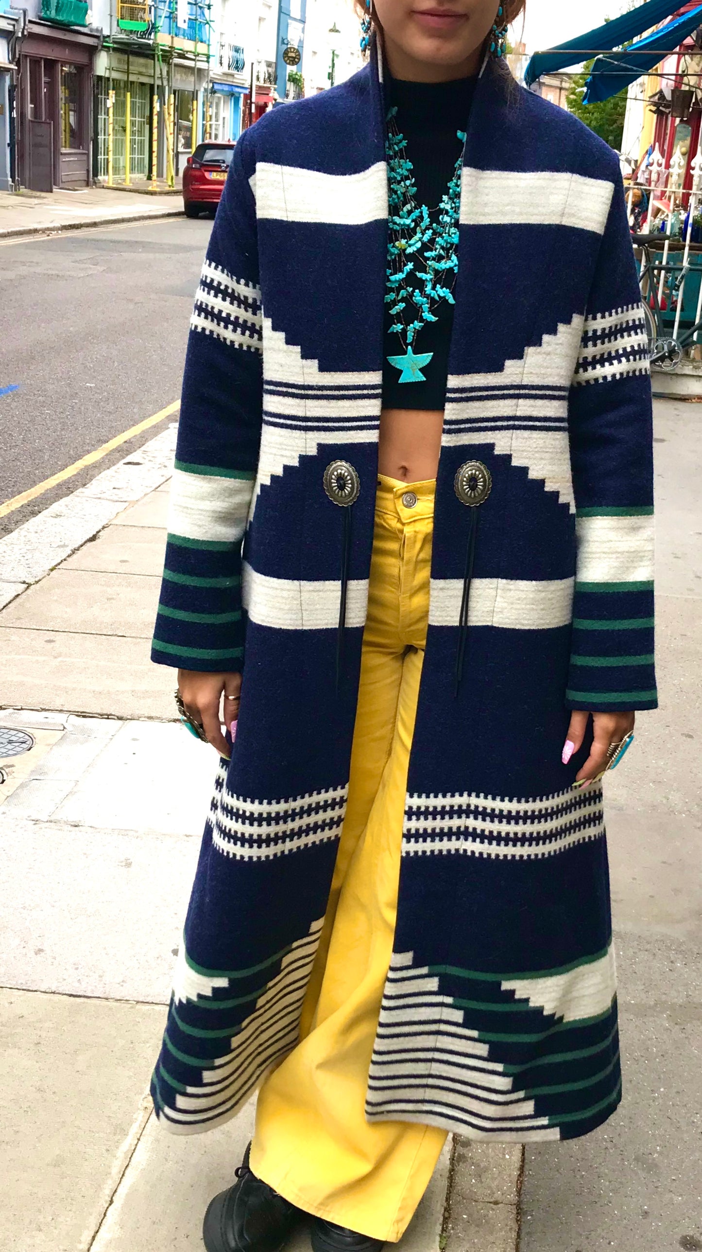 New navy & cream Jessie Western blanket coat