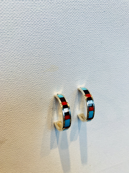 Zuni Inlay Huggie Hoops
