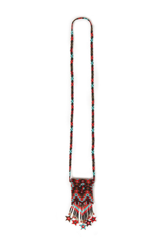 Jessie Western Red Hand Beaded Medicine Pouch Necklace