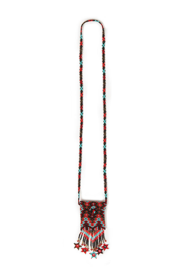 Jessie Western Red Hand Beaded Medicine Pouch Necklace