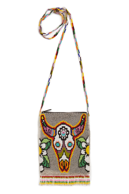 Jessie Western Silver Rainbow Bull Beaded Crossbody Bag
