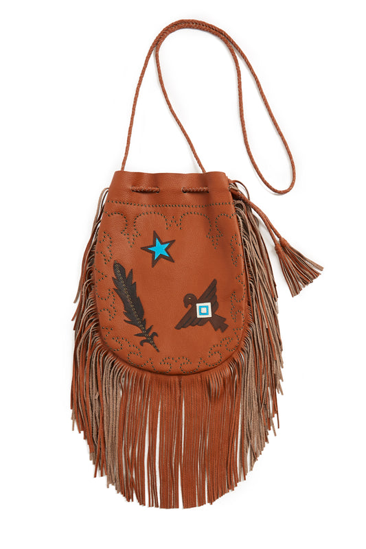 Jessie Western Tan Mini Buffalo Leather Fringed Bag
