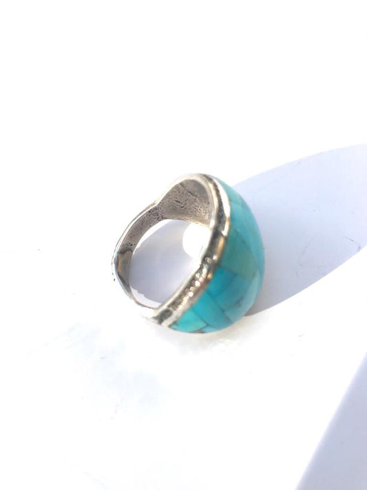 Sand cast  Inlay Sleeping Beauty Turquoise Ring