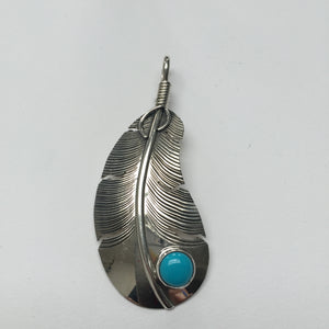 Large Feather Pendant with Turquoise